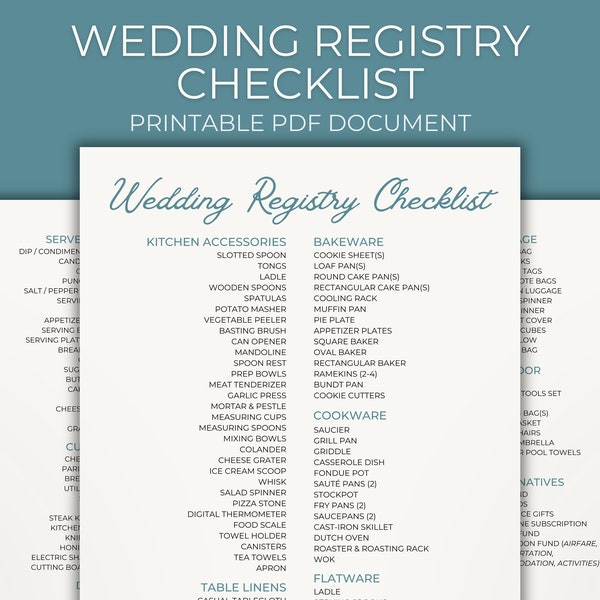 Wedding Registry Checklist, Digital Download Checklist, Printable Wedding Registry, Wedding Planner Printable, Wedding Binder, Gift Tracker