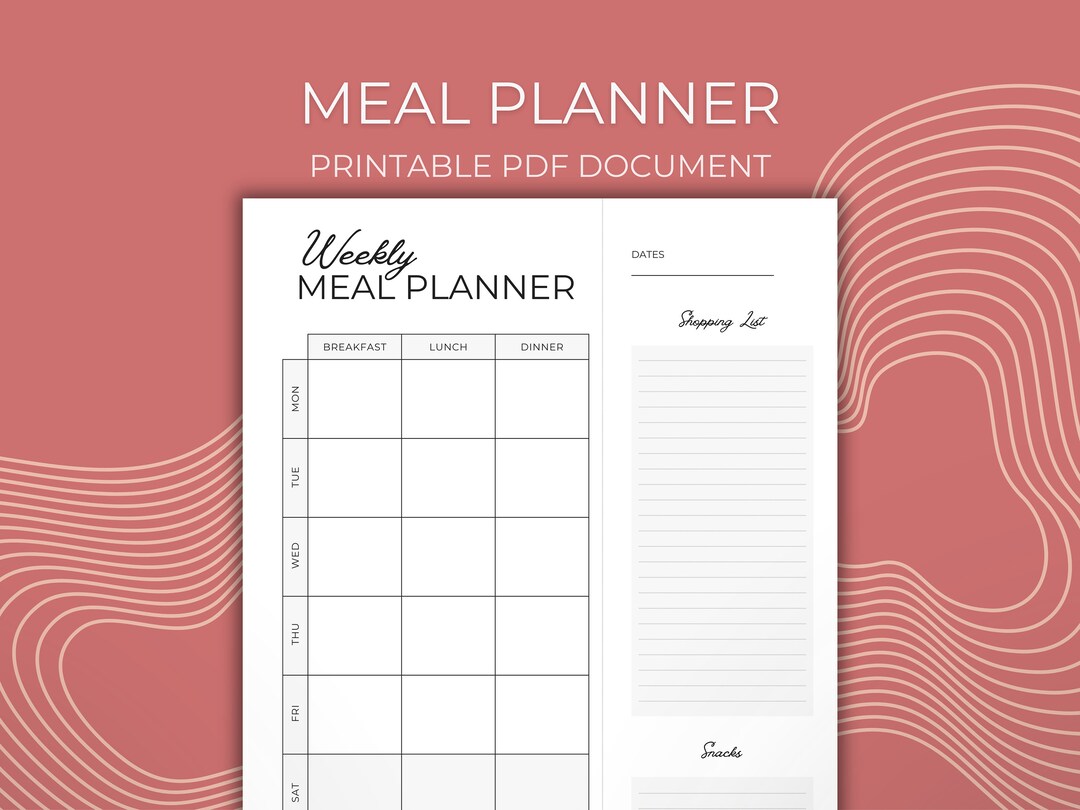 Weekly Meal Planner Printable | Digital Meal Tracker | Meal Prep | Meal ...