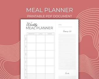 Pianificatore settimanale dei pasti stampabile / Preparazione dei pasti per la famiglia, lista della spesa (PDF formato US Letter)