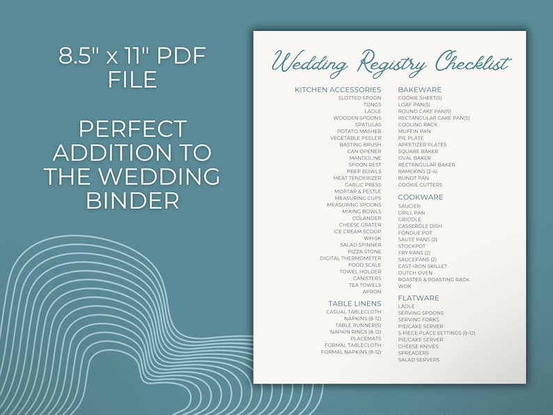 Wedding Registry Checklist, Digital Download Checklist, Printable ...