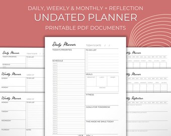 Undated Printable Planner Bundle, Daily, Weekly, Monthly (PDF)
