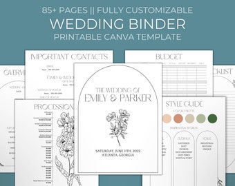 85+ Page Wedding Binder Template, Day Of Binder, Wedding Planner Printable, Wedding Itinerary, Canva Template, Timeline, Budget Planner