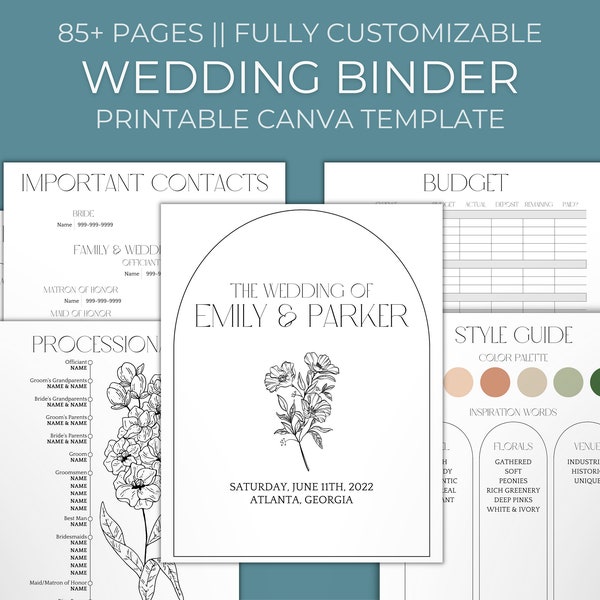 85+ Page Wedding Binder Template, Day Of Binder, Wedding Planner Printable, Wedding Itinerary, Canva Template, Timeline, Budget Planner