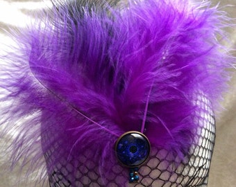 Purple Feather Magic, Witch Hair Clip....Lolita, Pagan, Burlesque, Fetish, Punk, Gothic, Rockabilly, Witch