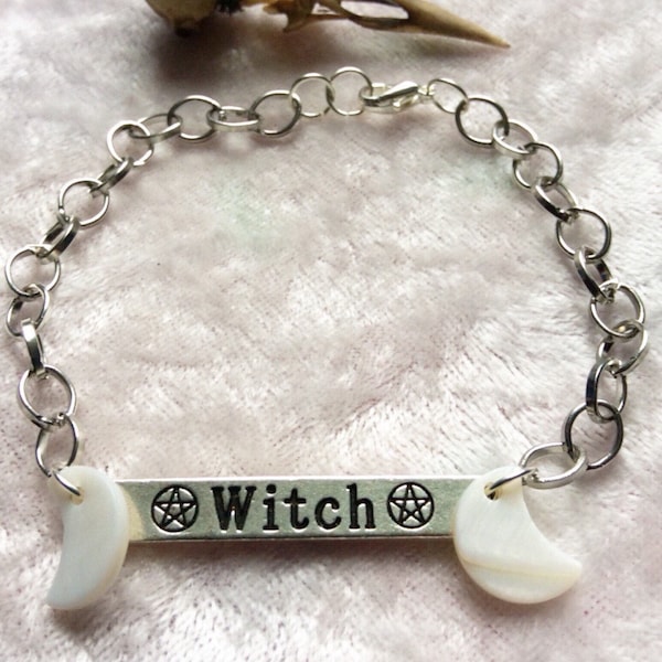 Witch, Pentagram and Crescent Moon Bracelet....Gothic, Witch, Pagan, Wicca, Spiritual