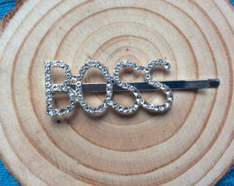 Crystal 'Boss' Letters Barrette Hair clip, Sparkly Rhinestones, Fetish Hair Accessory, Erotic Lolita, Rockabilly, Pin-Up, Punk, Burlesque