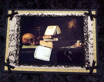 Gothic Greeting Card...Skull Card, Pagan Card, Blank Inside, Hand Made, Wicca, Witch, Lolita, Rockabilly, Punk