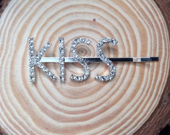 Crystal 'Kiss' Letters Barrette Hair clip, Sparkly Rhinestones, Fetish Hair Accessory, Erotic Lolita, Rockabilly, Pin-Up, Punk, Burlesque