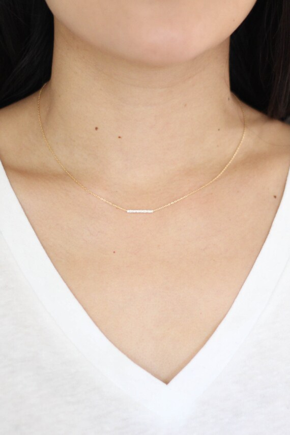 Silver Lining Necklace // Sterling Silver Bar Necklace on 14k Gold