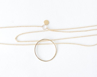 Full Moon Long Necklace // 14k gold filled hammered necklace