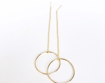 Moon Drop Threader Earrings // 14k gold filled earrings