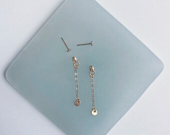 Dot + Dangle Stud Earrings // 14k gold filled earrings