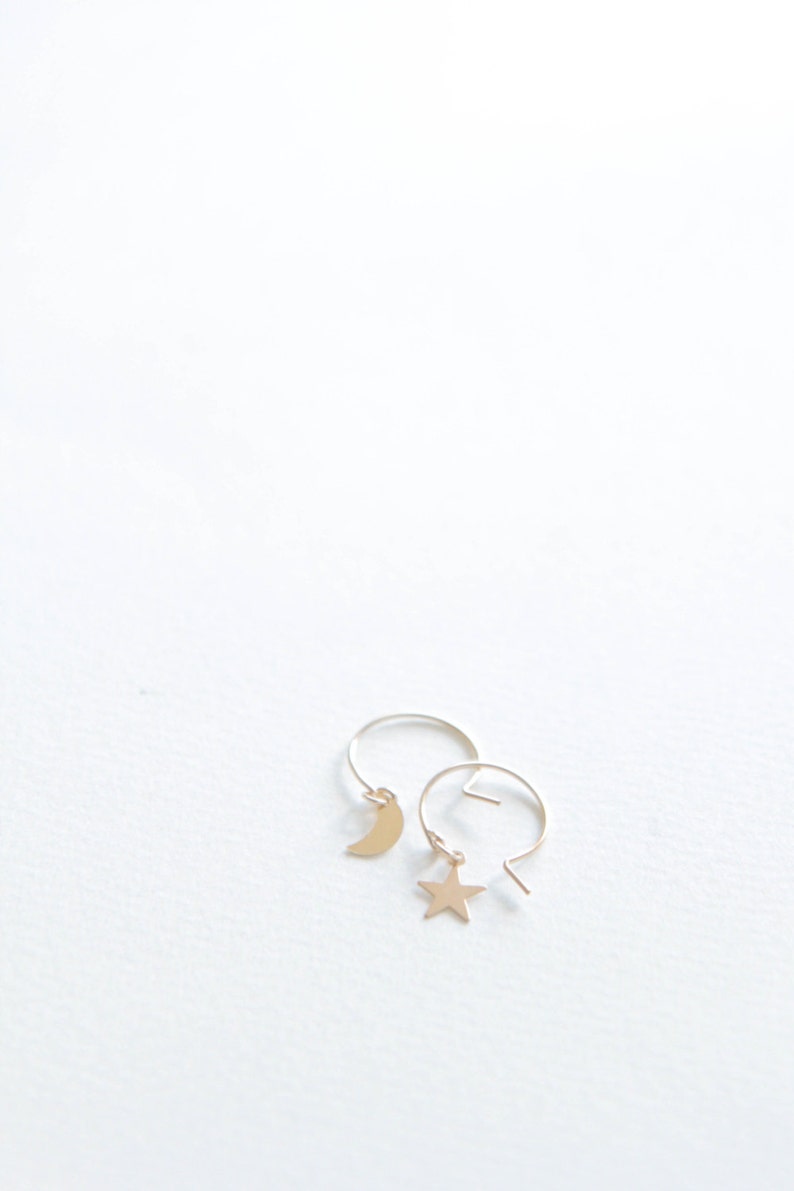 Star and Moon Earrings // 14k gold filled earrings image 1