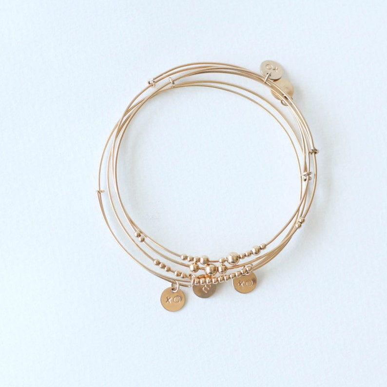 Personalized Charm Bangle // 14k Goldfilled Bracelet With Handstamped