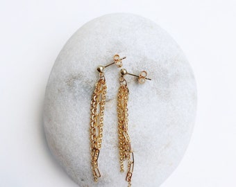 Celestial Dangle Stud Earrings // 14k Gold-Filled 4-Chain Earrings