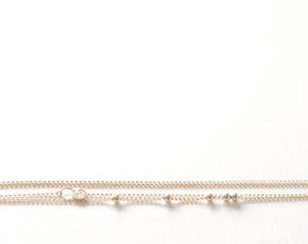 Gold Dot Long Necklace // 14k gold filled necklace with 4mm gold beads