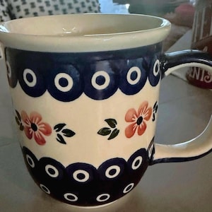 Wiza Artistic Ceramics Boleslawiec Polish Pottery Tea, Coffee mug Cobalt Peacock Eye pattern
