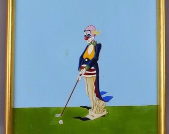 Maurizio Massi Clown Painting Oil on Board Golf Golfing Italian