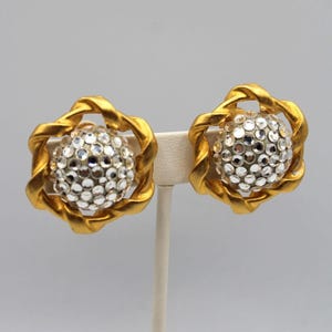 Vintage Richard Kerr Gold Tone & Rhinestone Clip On Earrings 1980s Statement