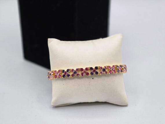 Vtg Joan Rivers Gold Tone Tennis Bracelet Pink & … - image 1