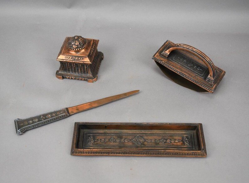Antique K O Co Brass Desk Set Ink Blotter Rocker Tray Image 0