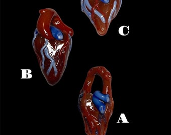 Anatomical heart pendant - Lampwork Glass boro bead or pendant by Shawn Tucker - Oregon Made Functional Glass