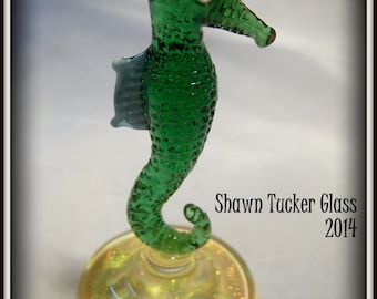 Sea Horse Sculpture - MADE TO ORDER - Green Glass Seahorse Sculpture on Base - Lampwork Art Glass - Borosilicate Glass