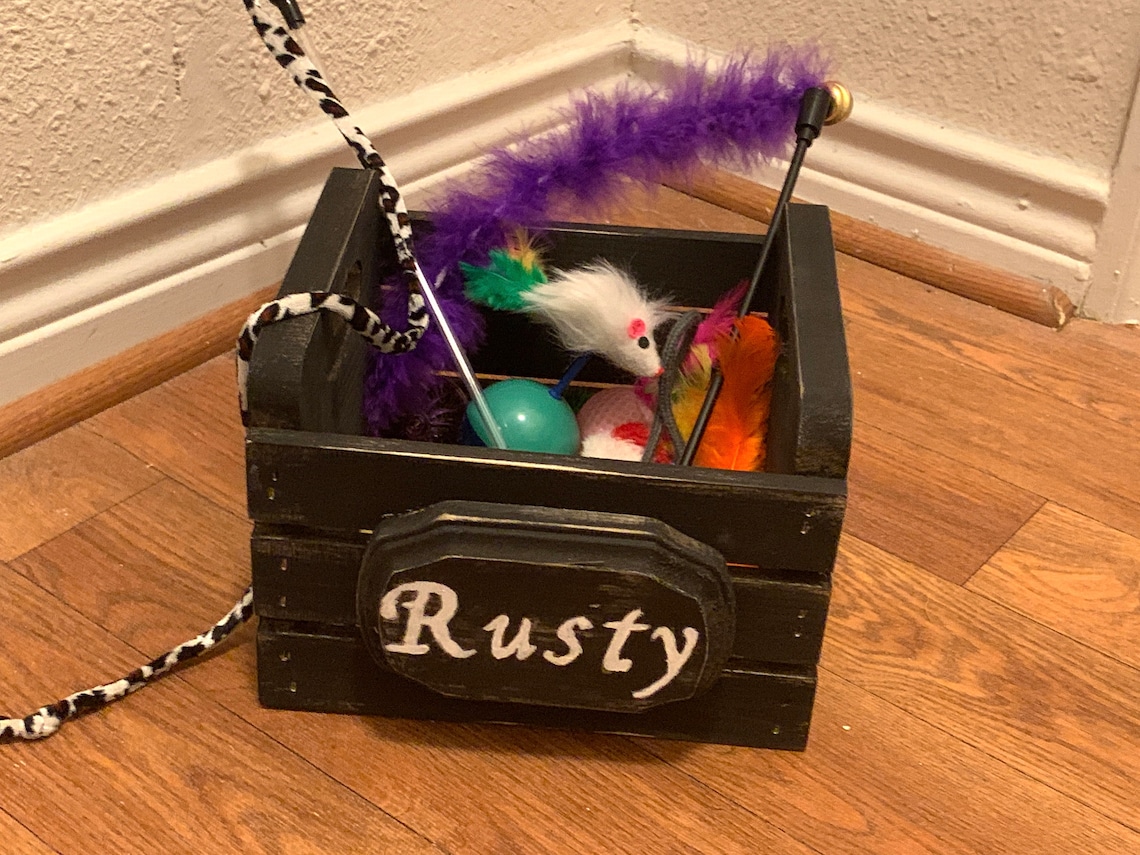Cat toy bin personalized cat toy box wood cat toy box cat Etsy