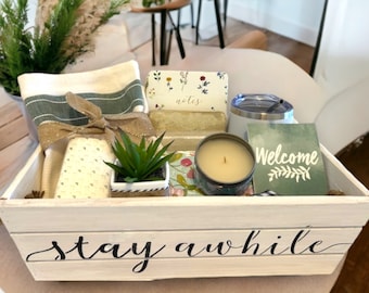 HouseGuest Welcome Basket - Be Our Guest Gift Basket - AirBnB Welcome Gift Box - Guest Bathroom Basket  - Welcome Home Gift Set