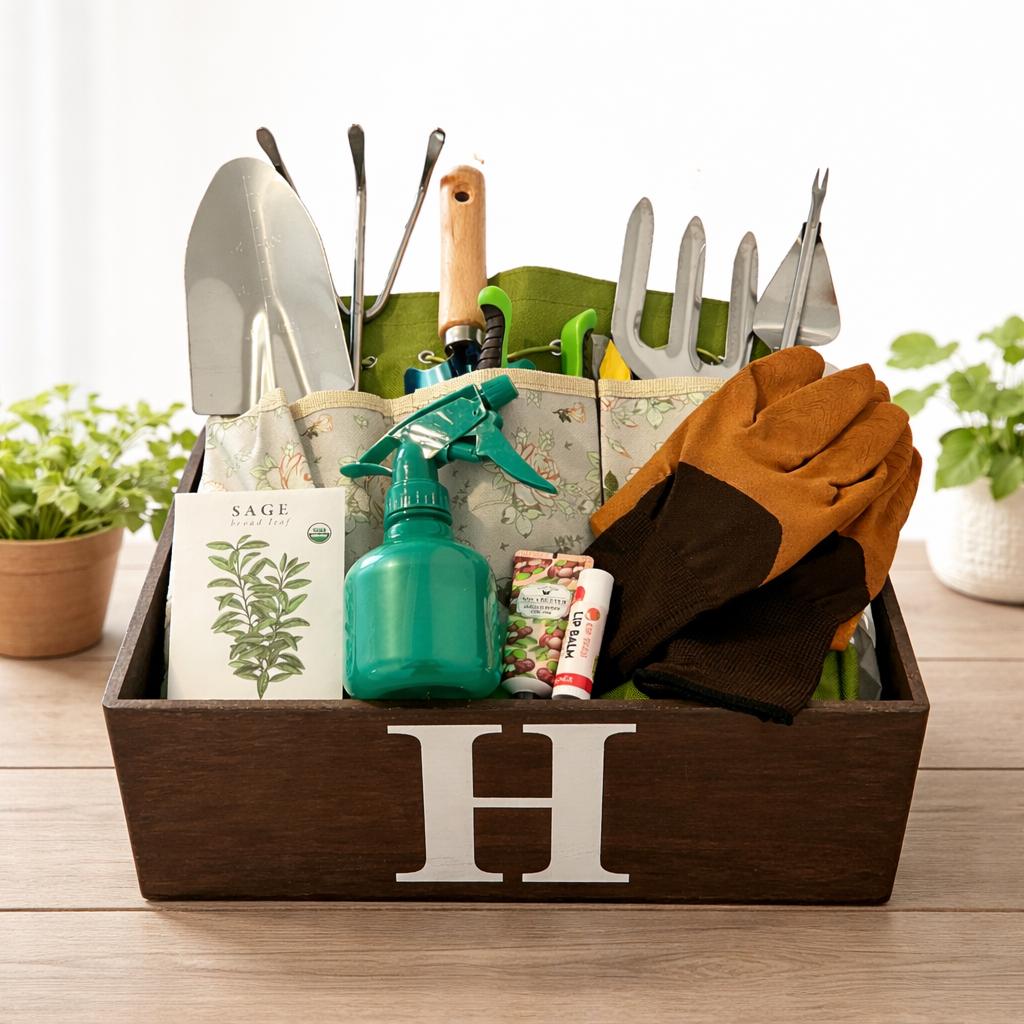 Gardening Starter Box for Beginners | Wood Planter, Basic Tools