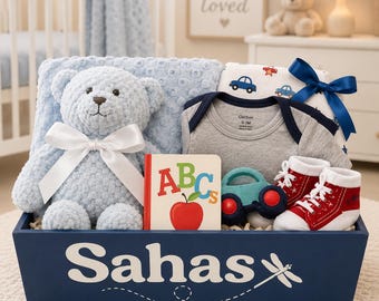 Newborn Baby Boy Basket | Personalized Welcome Baby Gift