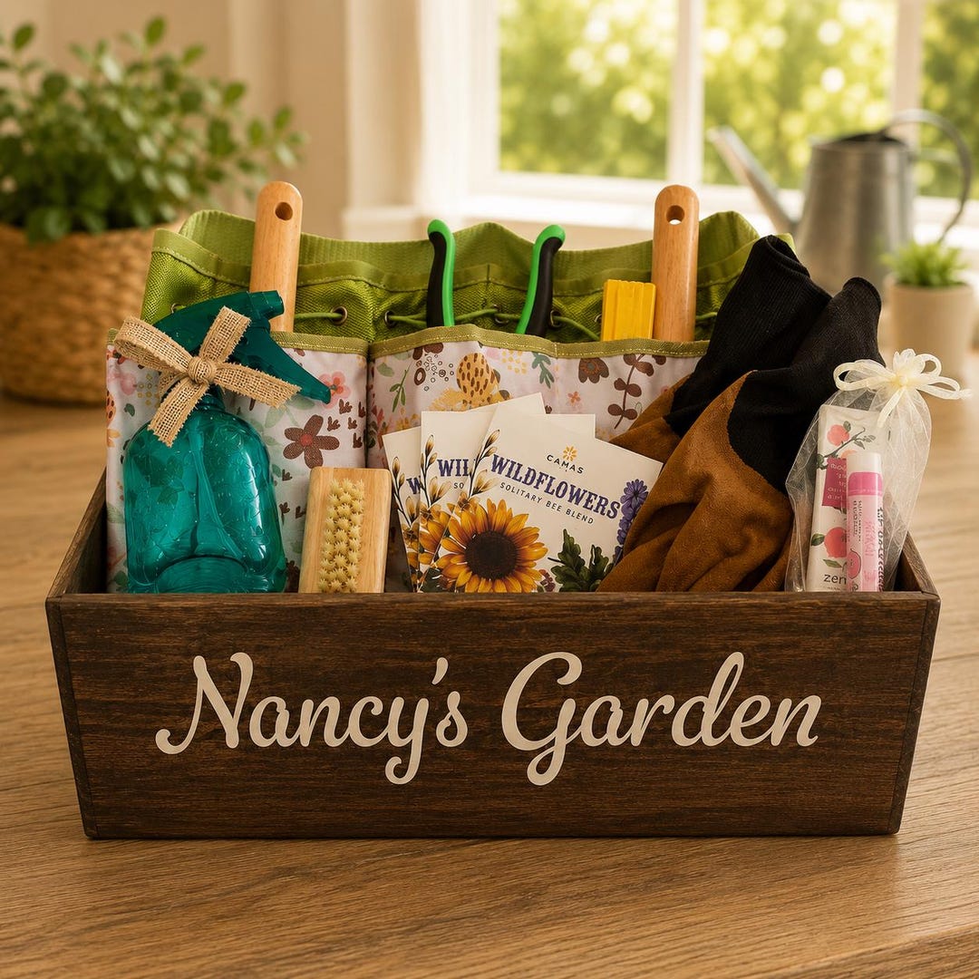 Gardening Starter Box for Beginners | Wood Planter, Basic Tools