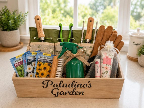 Gardening Starter Box for Beginners | Wood Planter, Basic Tools