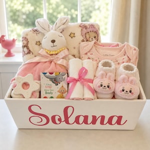 Baby Gift Box: Personalized Wooden Keepsake Hamper, Quality Gift Items Included