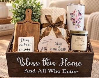 Christian Housewarming Gift Basket – Personalized “Bless This Home” Décor & Kitchen Essentials with Scripture