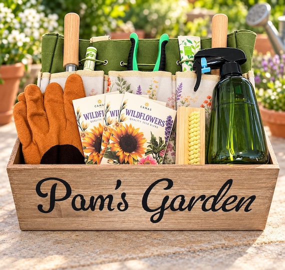 Gardening Starter Box for Beginners | Wood Planter, Basic Tools