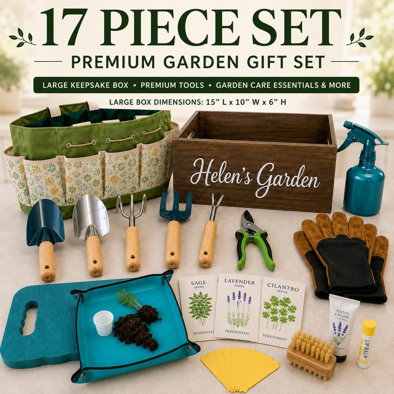 Gardening Starter Box for Beginners | Wood Planter, Basic Tools