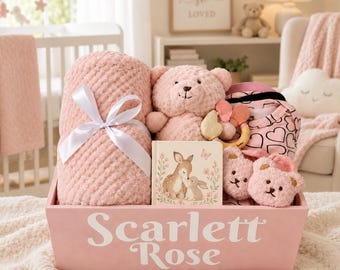 Baby Girl Shower Basket | Personalized Wooden Keepsake Gift