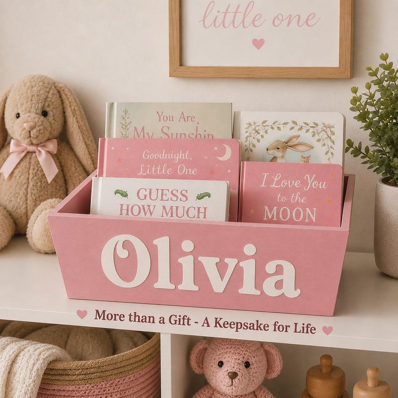 Coffret cadeau bébé fille : boîte en bois personnalisée solide avec nom peint à la main, remplie d'articles de qualité pour bébé image 10