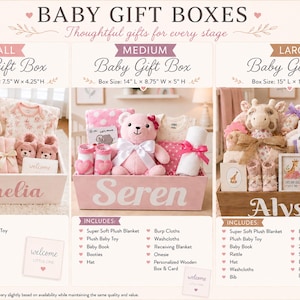 Baby Girl Gift Set: Sturdy Personalized Wooden Box With Hand-Painted Name, Filled with Quality Baby Gift Items image 4
