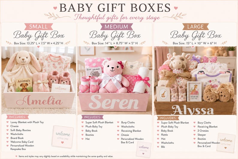 Baby Girl Gift Set: Sturdy Personalized Wooden Box With Hand-Painted Name, Filled with Quality Baby Gift Items image 4