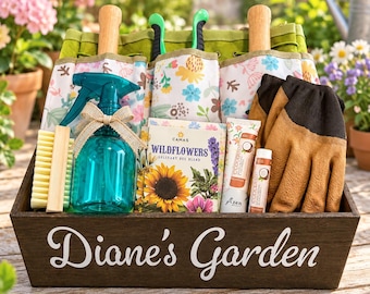 Gardening Starter Box for Beginners | Wood Planter, Basic Tools & Gloves