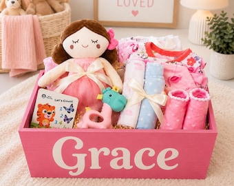 Hand-Painted Baby Girl Keepsake Box | Personalized Newborn Gift