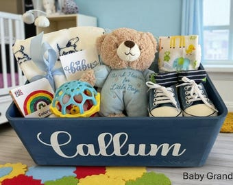 Baby Boy Gift Box: Personalized Wooden Keepsake Box with Gifts Included