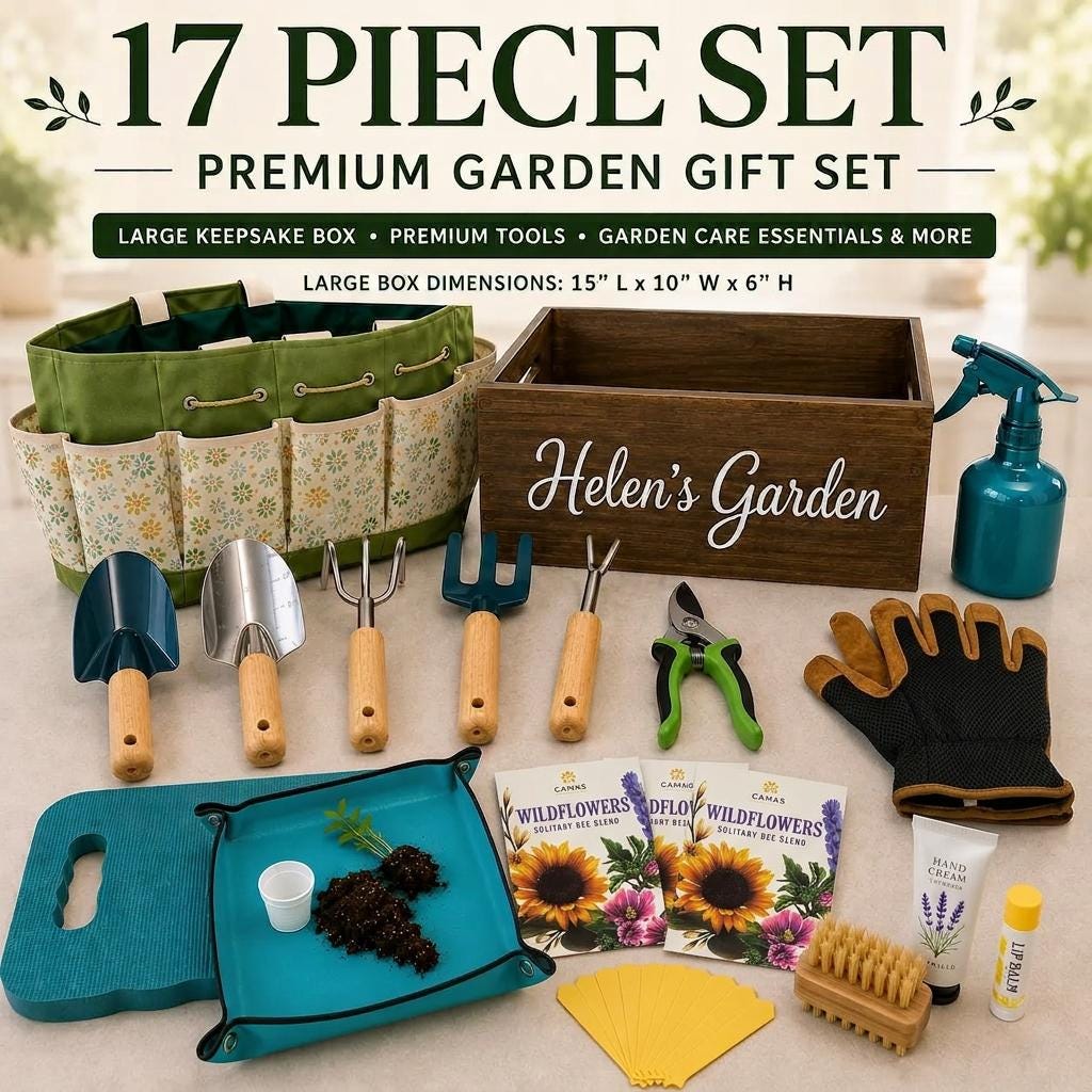 Gardening Starter Box for Beginners | Wood Planter, Basic Tools