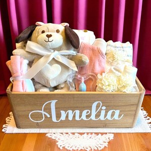 Personalized Baby Girl Gift Basket: Hand-Painted Wood Box