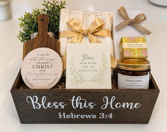 Christian Housewarming Gift Basket – Personalized “Bless This Home” Décor & Kitchen Essentials with Scripture
