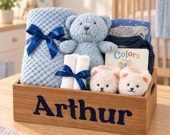 Hand-Painted Baby Boy Keepsake Box | Personalized Newborn Gift