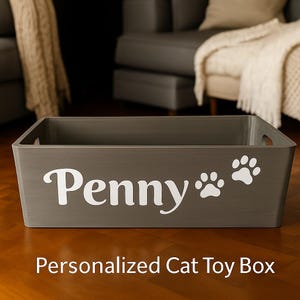 Personalized Cat Toy Box – Custom Wooden Pet Toy Storage for Cats, Treats & Accessories