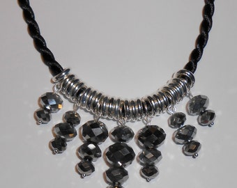 Metallic Silver Crystal Necklace With Twisted Cord